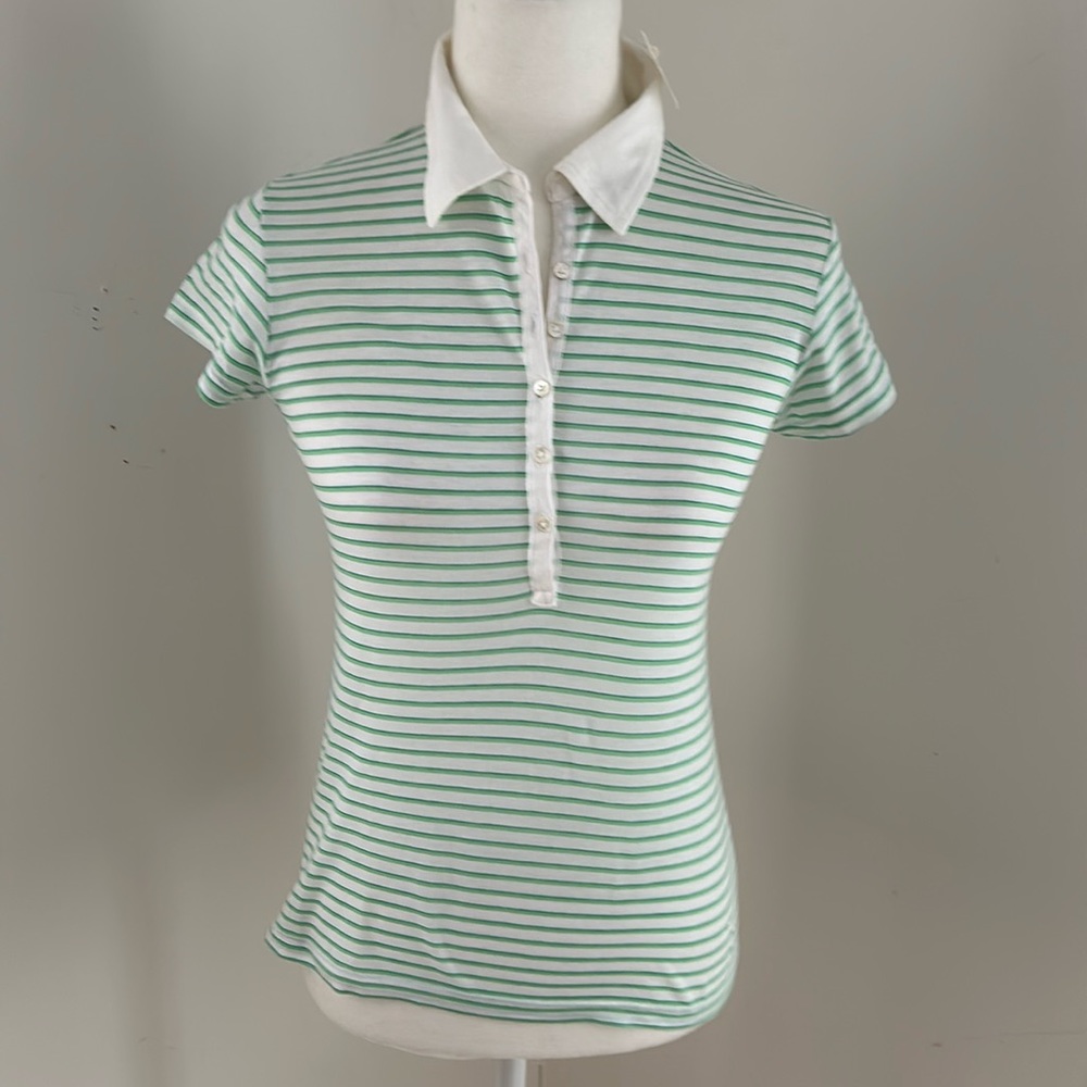 J. Crew Blue/Green/White Striped Cotton Tee Shirt sz M